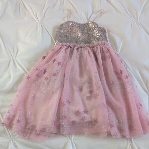 Pink and Silver Sequin Strapless Sundress for Prom